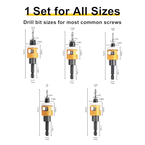 Kodilin 5PCS Countersink Drill Bit Set, Wood & Plastic