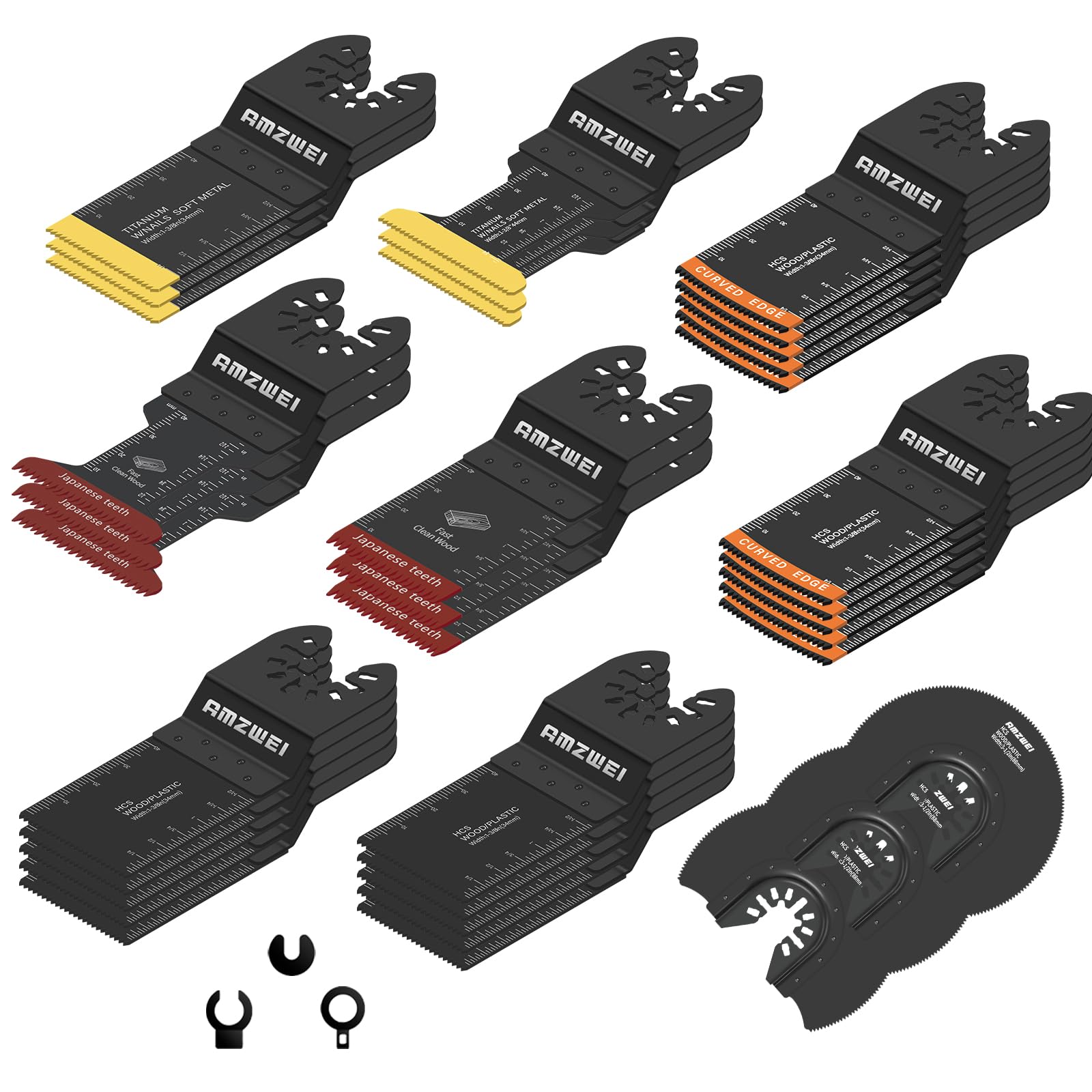35PCS 7-Type Titanium & HCS Blades for Wood Metal Plastic, Quick Release Saw Blades Compatible with Dewalt, Rockwell, Fe