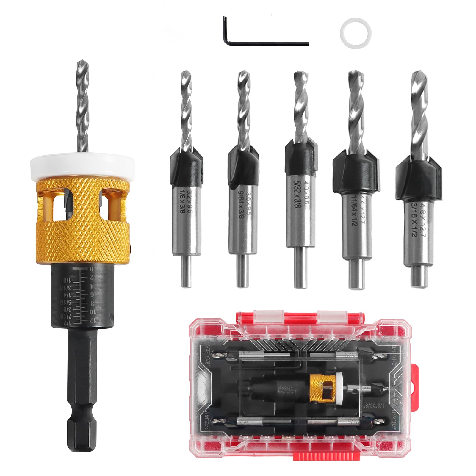 Kodilin 5PCS Countersink Drill Bit Set, Wood & Plastic