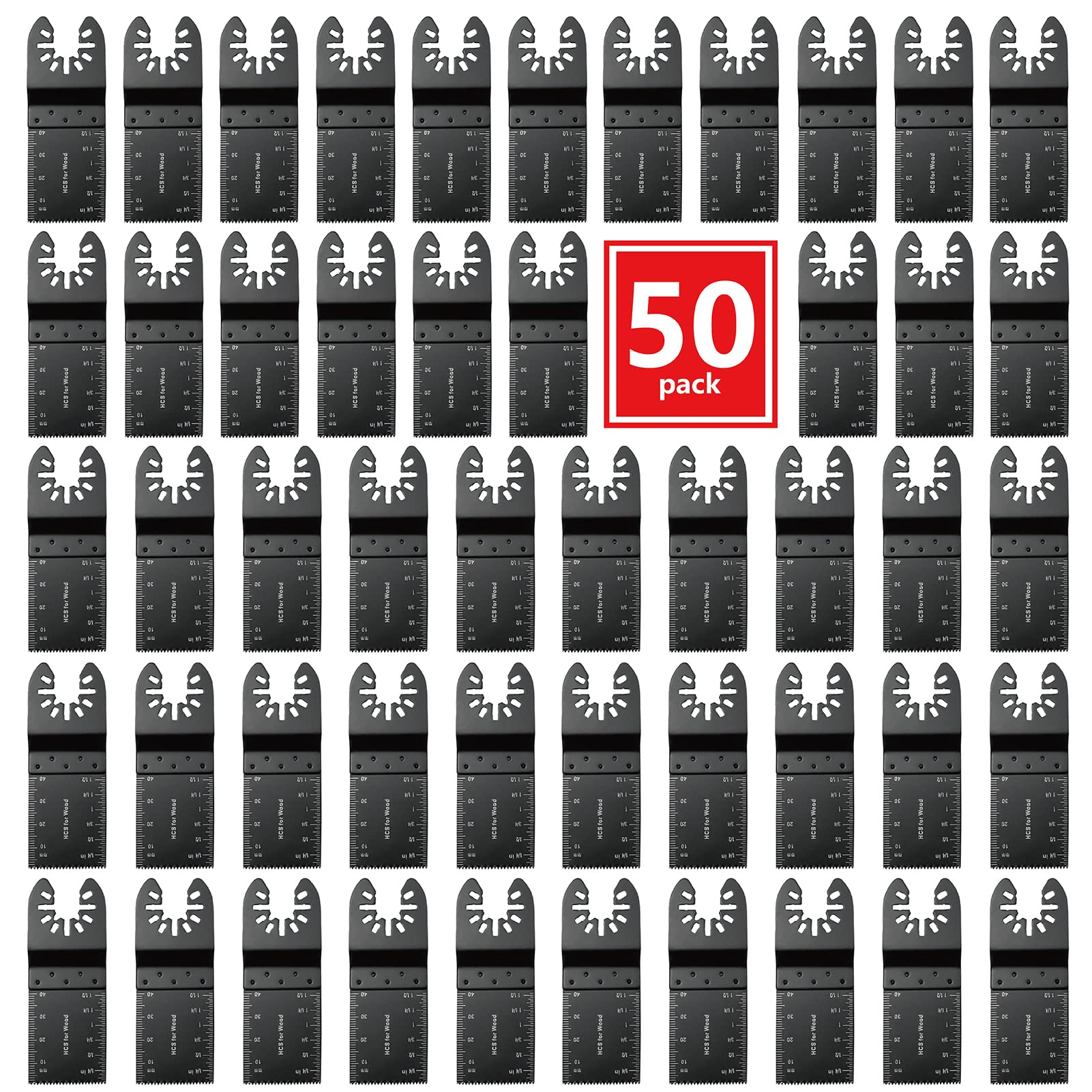 50Pcs Universal Oscillating Saw Blades for Wood, Compatible with Dewalt, Milwaukee, Ryobi, Bosch, Rockwell